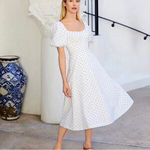 NWOT ANTONIO MELANI Gloria Puff Sleeve Swiss Dot Midi Dress Size 6!